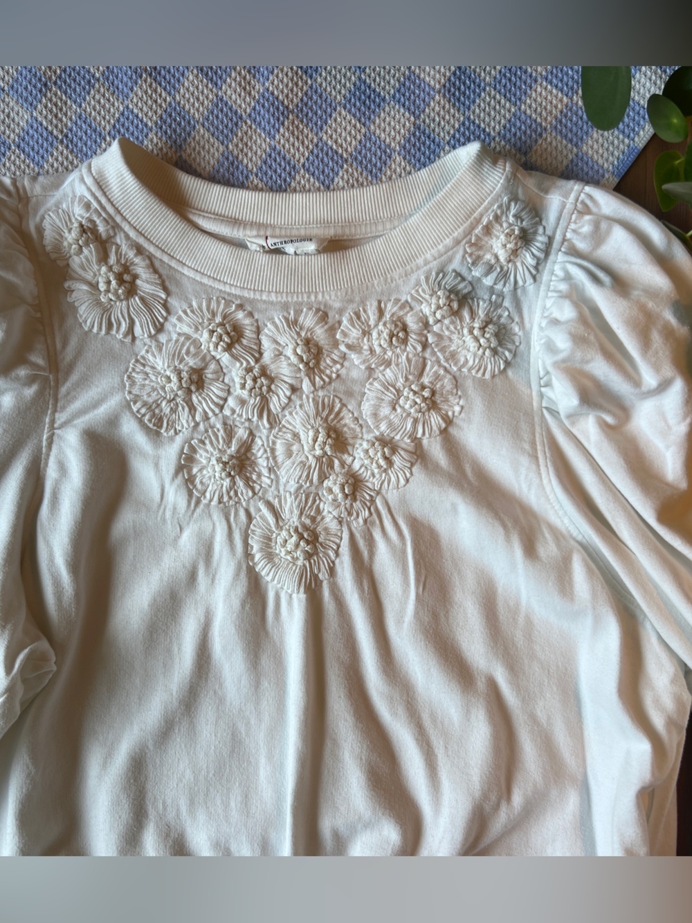 Anthropologie Cream Floral Appliqué Sweatshirt